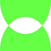  Bright green hourglass-like abstract shape with a white 