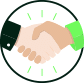 Illustration of a handshake inside a circle, symbolizing partnership or agreement.