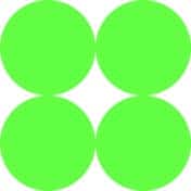  Four identical bright green circles arranged in a 2x2 grid. The edges of the circles touch, forming a symmetrical, clover-like pattern. 