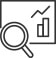 Icon of magnifying glass examining a bar chart representing analytics.