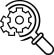 Icon of magnifying glass inspecting a gear symbolizing system diagnostics.